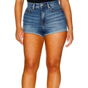 Good American Good Curve Raw Hem High Waist Denim Shorts
